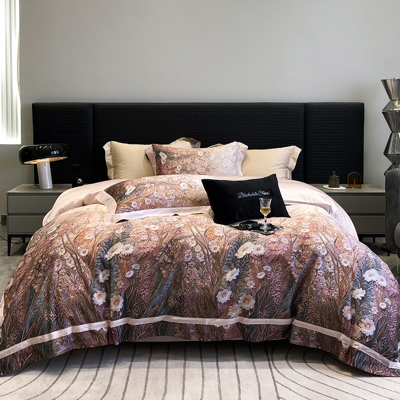 Silk Sheet Set - 1000TC Egyptian Cotton Luxury Flowers Digital